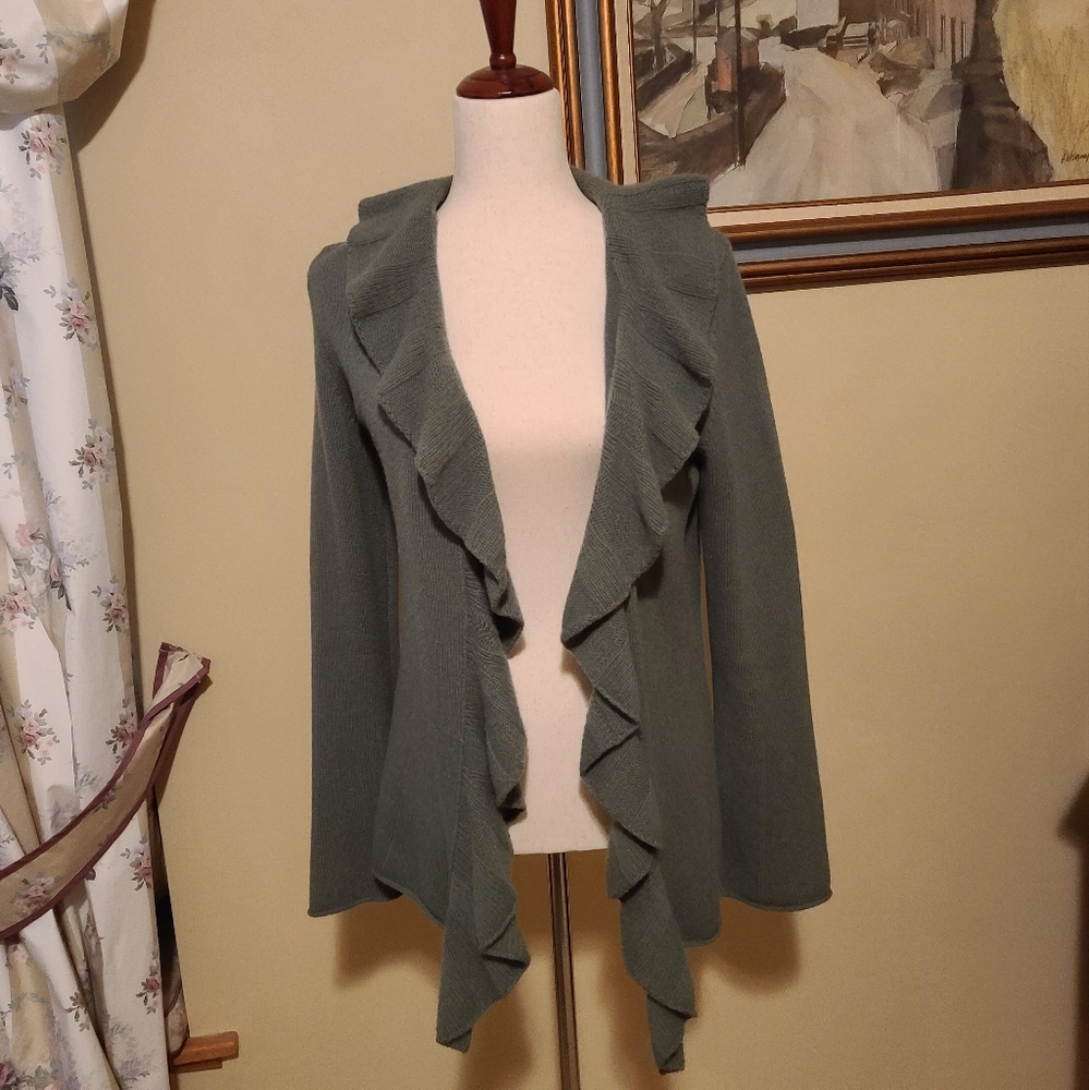 Magaschoni Magashoni Ruffled Front Cashmere Cardigan Green Sage color